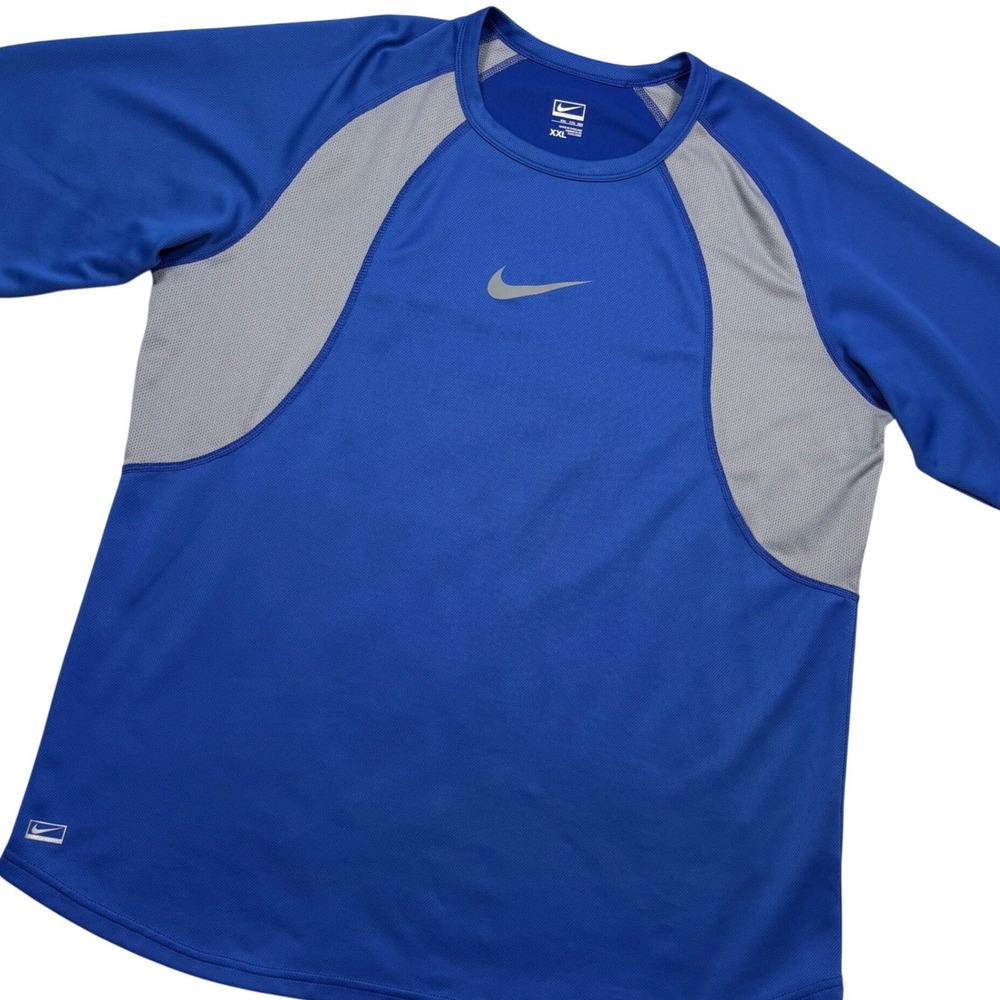 Nike Performance Shirt Mens XXL Blue Gray CENTER SWOOSH Colorblock Mesh Training